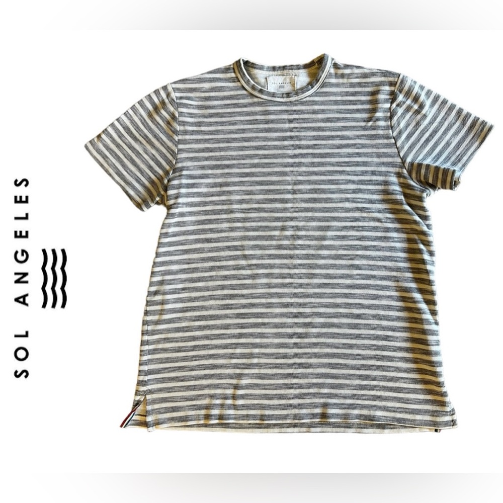 SOL ANGELES Striped Crewneck Shirt Size L Gray White Classic Made in the USA‎